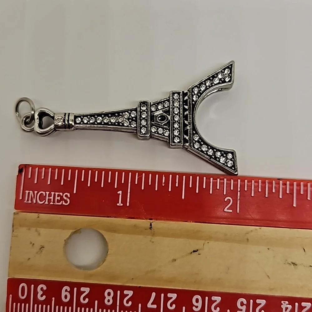 Eiffel Tower Pendant Charm Lot Crystals Rhinestones Paris France For Necklace - Picture 4 of 5